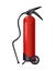Red fire extinguisher. Isolated portable fire-fighting unit with hose and whels. Firefighter tool for flame fighting