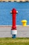 Red fire hydrant in the port