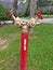 Red fire hydrant water pipe for firefighters in the garden