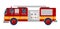 Red fire truck engine on white vector illustration.