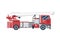 Red firetruck with top tower ladder, emergency vehicle in flat style