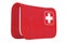 Red First Aid Kit Soft Bag with White Cross. 3d Rendering