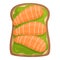 Red fish avocado toast icon cartoon vector. Bread slice