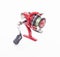 Red fish reel for fishing and spinning for fishing, isolate, baytraner