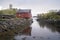 Red fishermen cabin in a fishing village of Lofoten islands, Norway