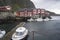 Red fishermen cabin in a fishing village of Lofoten islands, Norway