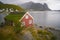 Red fishermen cabin in the fishing village of Reine in Lofoten islands, Norway