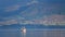 Red Fishing boat in Eide on autumn day on Atlantic Road in Norway