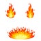 Red flame set. Fire element. Part of the bonfire with the heat. Cartoon flat illustration. Fireman job