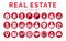 Red Flat Real Estate Round Icon Set of Home, House, Apartment, Buying, Renting, Searching, Investment, Choosing, Wishlist, Low