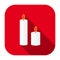Red flat rounded square burning candles icon, button with long shadow.