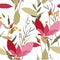 Red floral exotic vintage decoration. Vector background. Modern wild yellow flowers print