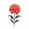 Red Flower Icon Vector: Minimalist Folk Art-inspired Illustration