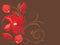 Red flower and petals on the decorative brown background