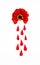 Red flower on a white isolated background depicts bleeding during the menstruation period, the petals like drops of blood. to