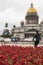 Red flowers garden on a landmark scene in Saint Petersburg