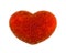 Red fluffy heart. Furry plush heart on white background. Heart shape red fluffy soft pillow or cushion for Valentine`s