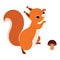 Red Fluffy Squirrel with Bushy Tail Jumping Near Mushroom Vector Illustration