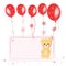 Red flying ballons with teddy bear space for text greeting card