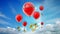 Red flying balloons with tied Turkish lira symbol. 3D illustration