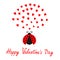 Red flying lady bug insect with hearts. Cute cartoon character. Happy Valentines Day. Love card. White background. Flat design.