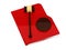 Red folder with judge gavel - on white
