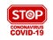 Red font bold stop COVID-19 coronavirus sign words and icon