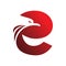 Red font letter e eagle head wing bird logo design