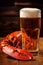 red food bar beer seafood background glass snack crawfish crab crayfish. Generative AI.