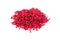 Red Food for fishing isolated on a white background. Pile of granules to feed carp. Granule fish food. Food for fish isolated on