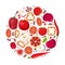 Red food. Red vegetables, fruits in round. Fresh organic food for menu, banner for healthy eating. Eat colors for your