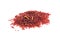Red Food with worms for fishing isolated on a white background. Pile of granules to feed carp. Granule fish food. Food for fish
