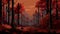 Red Forest Illustration Wallpaper With Retrodirective 8-bit Style