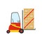 Red Forklift Warehouse Car Lifting The Paper Box Packages, Storeroom Machinery Without Driver