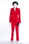 Red formal style suit for ladies.