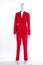 Red formal suit on female mannequin.
