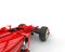 Red formula one car - focus on front wheels