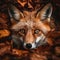 A red fox amongst vibrant autumn leaves. A generative AI portrait of wildlife.