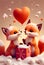 Red Fox foxes in snow hearts melting Valentines Day card