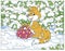 Red fox with a gift under a snowy fir