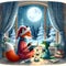 A red fox and a green frog reads in pajamas in its cozy room.