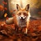 Red fox running on orange autumn Cute Red Vulpes vulpes in fall Beautiful animal in the nature habitat