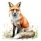 a red fox is sitting in the grass on a white background
