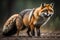 Red fox, Vulpes vulpes standing in the forest. generative ai