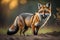 Red fox, Vulpes vulpes standing in the forest. generative ai