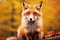 Red fox (Vulpes vulpes) in winter forest with Generative AI.