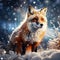 Red fox in white Cold winter with orange fur Hunting animal in the snowy