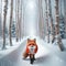 Red Fox Wintertime Wilderness Wildlife Snowy Pathway Forest Canada AI Generated
