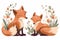 Red foxes on a white background, autumn, cartoon illustration