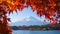 Red frame of maple leaf and mt.Fuji